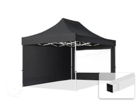 3x4.5m PES 700 Pop Up Gazebo ECONOMY Steel 30 mm, incl. 2 side panels with Panorama Windows, black 3x4.5m PES 700 Pop Up Gazebo ECONOMY Steel 30 mm, incl. 2 side panels with Panorama Windows, black