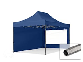 3x4.5m PES 750 Pop Up Gazebo PREMIUM Steel 40 mm, incl. 2 side panels with Panorama Windows, dark blue