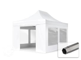 3x4.5 m PVC 800 Pop Up Gazebo PREMIUM Steel 40 mm, incl. 4 side panels with Panorama Windows, white