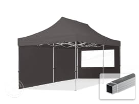3x6m PES 700 Pop up gazebo ECONOMY Aluminium 32 mm, incl. 2 side panels with Panorama Windows, dark grey