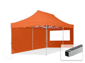 3x6m PES 700 Pop Up Gazebo ECONOMY Aluminium 32 mm, incl. 2 side panels with Panorama Windows, orange