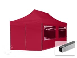 3x6m PES 700 Pop Up Gazebo ECONOMY Aluminium 32 mm, incl. 4 side panels with Panorama Windows, red