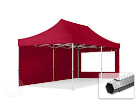 3x6m PES 800 Pop Up Gazebo PROFESSIONAL Aluminium 40 mm, incl. 2 side panels with Panorama Windows, red