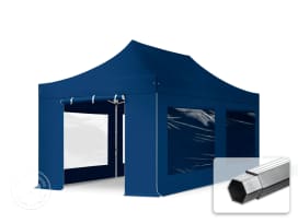 3x6m PES 800 Pop Up Gazebo PROFESSIONAL Aluminium 40 mm, incl. 4 side panels with Panorama Windows, blue
