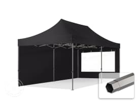 3x6m PES 750 Pop Up Gazebo PREMIUM Steel 40 mm, incl. 2 side panels with Panorama Windows, black 3x6m PES 750 Pop Up Gazebo PREMIUM Steel 40 mm, incl. 2 side panels with Panorama Windows, black