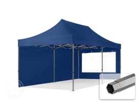 3x6m PES 750 Pop Up Gazebo PREMIUM Steel 40 mm, incl. 2 side panels with Panorama Windows, dark blue