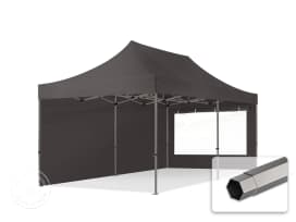 3x6m PES 750 Pop Up Gazebo PREMIUM Steel 40 mm, incl. 2 side panels with Panorama Windows, dark grey