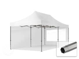 3x6m PES 750 Pop Up Gazebo PREMIUM Steel 40 mm, incl. 2 side panels with Panorama Windows, white