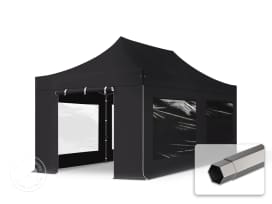 3x6m PES 750 Pop Up Gazebo PREMIUM Steel 40 mm, incl. 4 side panels with Panorama Windows, black 3x6m PES 750 Pop Up Gazebo PREMIUM Steel 40 mm, incl. 4 side panels with Panorama Windows, black