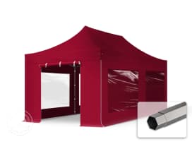 3x6m PES 750 Pop Up Gazebo PREMIUM Steel 40 mm, incl. 4 side panels with Panorama Windows, red