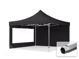 4x4m PES 800 Pop Up Gazebo PROFESSIONAL Aluminium 40 mm, incl. 2 side panels with Panorama Windows, black