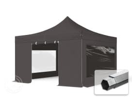 4x4m PES 800 Pop Up Gazebo PROFESSIONAL Aluminium 40 mm, incl. Sidewalls with Panorama Windows, dark grey