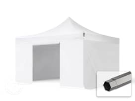 4x4m PES 750 Pop Up Gazebo PREMIUM Steel 40 mm, incl. 4 side panels without Windows, white 4x4m PES 750 Pop Up Gazebo PREMIUM Steel 40 mm, incl. 4 side panels without Windows, white