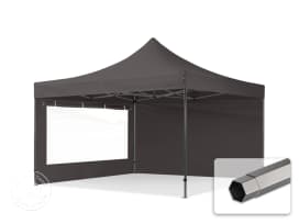 4x4m PES 750 Pop Up Gazebo PREMIUM Steel 40 mm, incl. 2 side panels with Panorama Windows, dark grey
