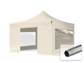 4x4m PES 750 Pop Up Gazebo PREMIUM Steel 40 mm, incl. 4 side panels with Panorama Windows, cream 4x4m PES 750 Pop Up Gazebo PREMIUM Steel 40 mm, incl. 4 side panels with Panorama Windows, cream