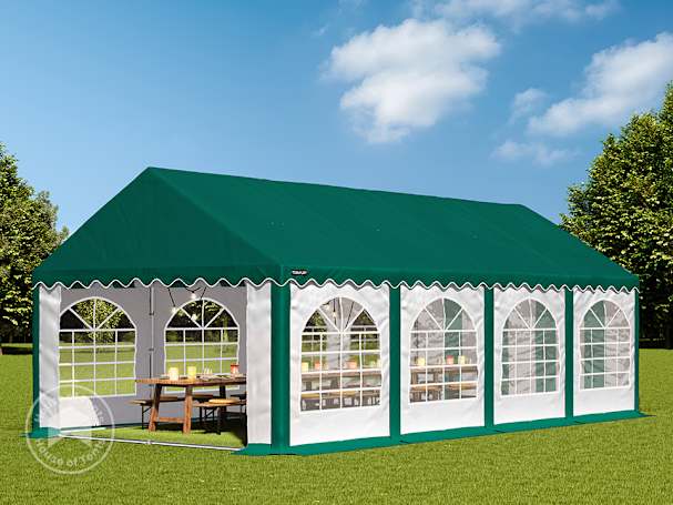 4x8m Marquee / Party tent w. ground frame, PVC 750, green-white