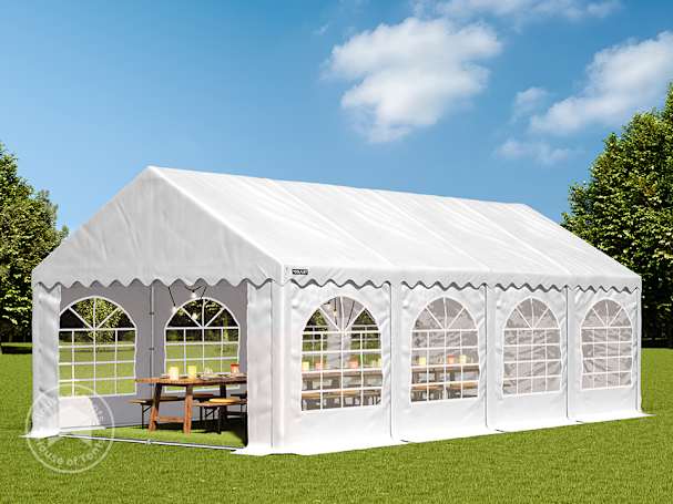 4x8m Marquee / Party tent w. ground frame, PVC 750, white
