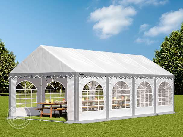 4x8m Marquee / Party tent w. ground frame, PVC 800, grey-white