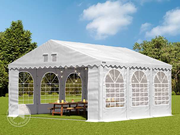 6x6m 2.6m Sides Marquee / Party tent w. ground frame, PVC 1400, white 6x6m 2.6m Sides Marquee / Party tent w. ground frame, PVC 1400, white