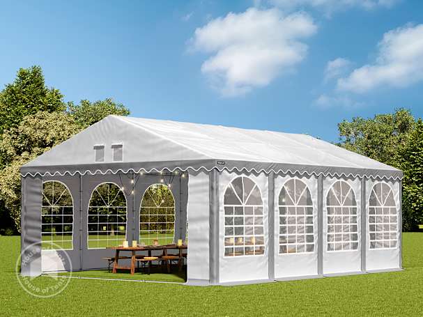 6x8m 2.6m Sides Marquee / Party tent w. ground frame, PVC 1400, grey-white