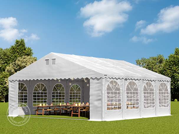 8x8m 2.6m Sides Marquee / Party tent w. ground frame, PVC 800, white 8x8m 2.6m Sides Marquee / Party tent w. ground frame, PVC 800, white