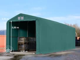 4x24m 3.35m Sides Commercial Storage Shelter, 3.5x3.5m Drive Through, PRIMEtex 2300, dark green without statics package 4x24m 3.35m Sides Commercial Storage Shelter, 3.5x3.5m Drive Through, PRIMEtex 2300, dark green without statics package