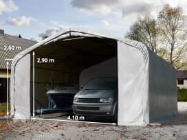 6x6m 2.6m Sides Carport Tent / Portable Garage, 4.1x2.9m Drive Through, PVC 850, grey with statics package (soft ground anchors)