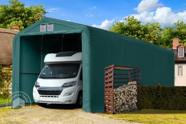 Portable garage for campervan at home