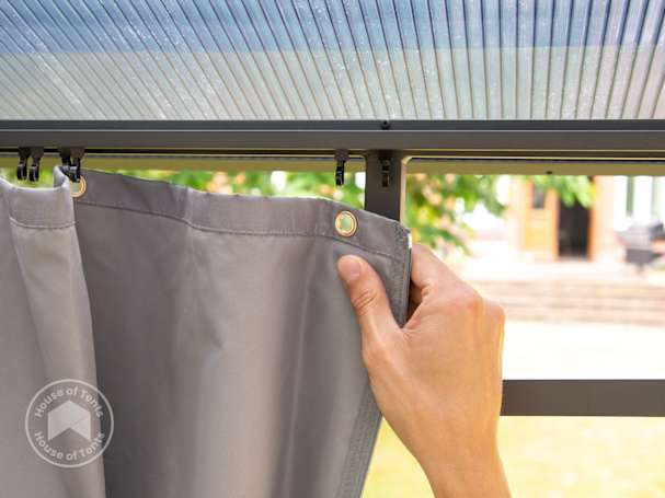 Attaching garden gazebo curtains