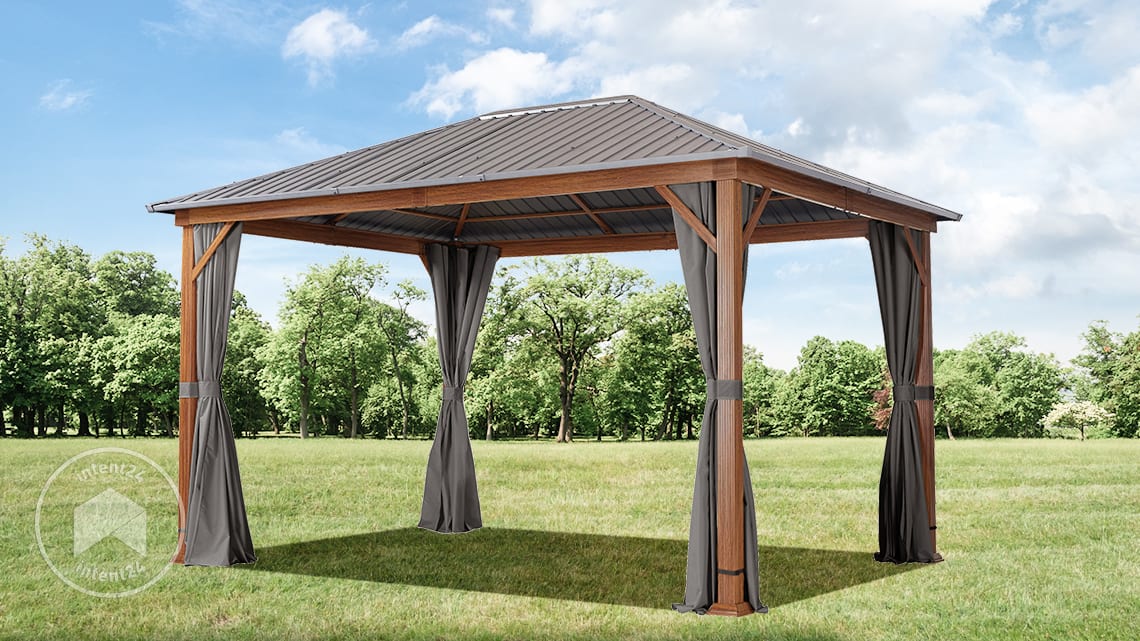 Tonnelle de jardin 3x4 m design en optique bois toit en acier 4