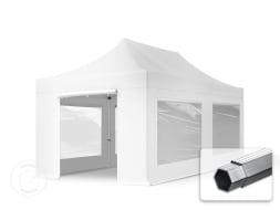 3x6 m Tonnelle pliante Alu, PVC 800, anti-feu, côtés panoramiques, blanc