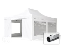 4x6 m Tonnelle pliante Alu, PVC 620 g/m², anti-feu, côtés panoramiques, blanc