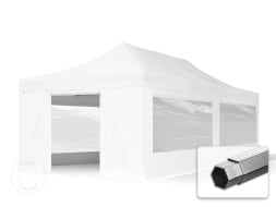 4x8 m Tonnelle pliante Alu, PVC 620 g/m², anti-feu, côtés panoramiques, blanc