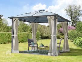 3x3 m Tonnelle de jardin, acier, toit rigide, crème
