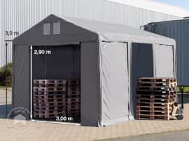 4x6 m tente de stockage, PVC 850, H. 3 m avec portes à fermeture éclair, gris, sans statique 4x6 m tente de stockage, PVC 850, H. 3 m avec portes à fermeture éclair, gris, sans statique
