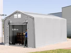 4x8 m hangar, PVC 850, H. 3m avec porte actionnée par traction et fenêtres dans le toit, gris, sans statique 4x8 m hangar, PVC 850, H. 3m avec porte actionnée par traction et fenêtres dans le toit, gris, sans statique