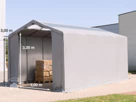 4x8 m hangar, PVC 850, H. 3 m avec portes à fermeture éclair et fenêtres dans le toit, gris, sans statique 4x8 m hangar, PVC 850, H. 3 m avec portes à fermeture éclair et fenêtres dans le toit, gris, sans statique