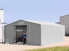8x8 m hangar, PVC 850, H. 3 m avec porte coulissante, gris, sans statique