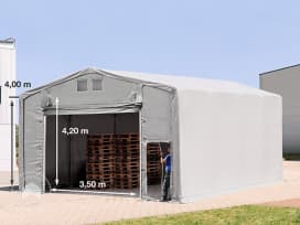 8x8 m hangar, PRIMEtex 2300, H. 4m avec porte actionnée par traction, gris, sans statique 8x8 m hangar, PRIMEtex 2300, H. 4m avec porte actionnée par traction, gris, sans statique