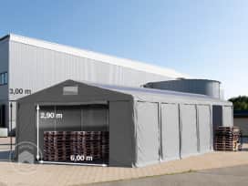 8x12 m tente de stockage, PVC 850, H. 3 m avec portes à fermeture éclair et fenêtres dans le toit, gris, sans statique