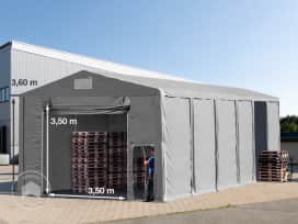 8x12 m tente de stockage, PVC 850, H. 3,6 m avec porte actionnée par traction, gris, sans statique 8x12 m tente de stockage, PVC 850, H. 3,6 m avec porte actionnée par traction, gris, sans statique
