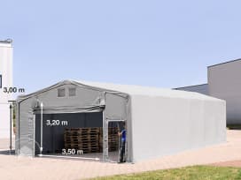 8x16 m hangar, PVC 850, H. 3m avec porte actionnée par traction, gris, sans statique 8x16 m hangar, PVC 850, H. 3m avec porte actionnée par traction, gris, sans statique