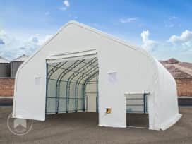 12x20 m hangar, structure en échelle (2 points), châssis 1 m, porte 4,73x5,3 m, PRIMEtex 2300, blanc, blanc, avec statique (type de sol : terre) 12x20 m hangar, structure en échelle (2 points), châssis 1 m, porte 4,73x5,3 m, PRIMEtex 2300, blanc, blanc, avec statique (type de sol : terre)