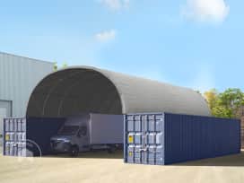 8x12 m Abri sur container, Bâche PRIMEtex, gris, avec statique 8x12 m Abri sur container, Bâche PRIMEtex, gris, avec statique