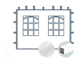 Paroi latérale avec deux fenêtres à croisillons pour tonnelle pliante  d'une largeur de 3 m avec tubes en acier de 30 mm, blanc