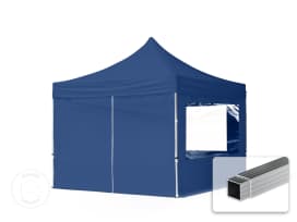 3x3 m Tonnelle pliante Alu, PES 700, côtés panoramiques, bleu foncé