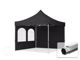 3x3 m Tonnelle pliante Alu, PES 800, côtés avec fenêtres, noir 3x3 m Tonnelle pliante Alu, PES 800, côtés avec fenêtres, noir