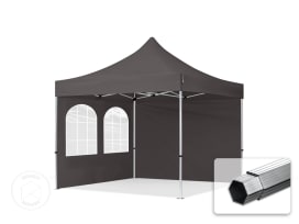 3x3 m Tonnelle pliante Alu, PES 800, côtés avec fenêtres, gris foncé