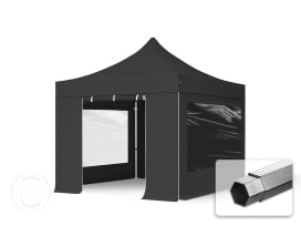 3x3 m Tonnelle pliante Alu, PVC 850, côtés panoramiques, noir 3x3 m Tonnelle pliante Alu, PVC 850, côtés panoramiques, noir