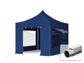 3x3 m Tonnelle pliante Alu, PES 800, côtés panoramiques, bleu